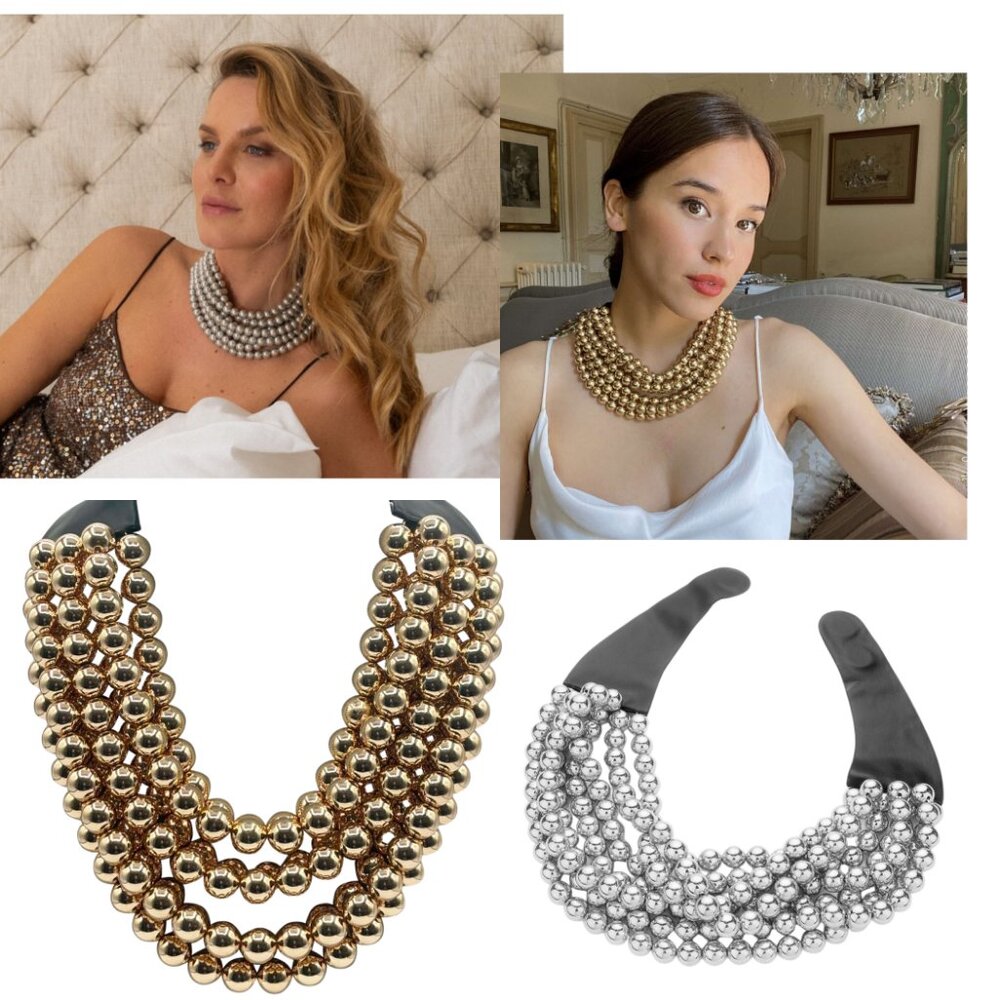 NEW Stunning Faceted Beaded 7-Strand Bib Statement Necklace in Gold or Silver